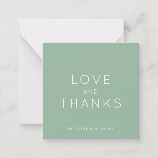 Minimalistic Sage Green Wedding Thank You Square Note Card (Front)