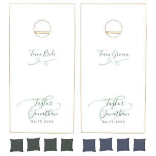 Minimalistic Sage Green & White Custom Wedding Cornhole Set