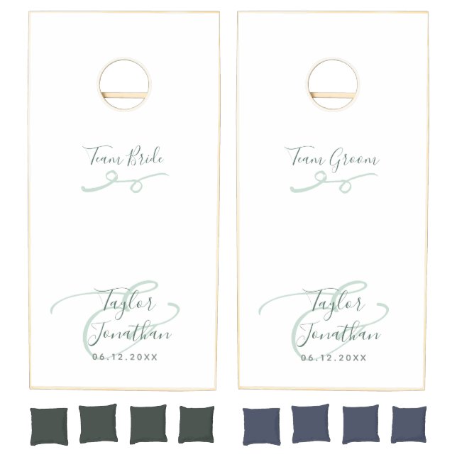     Minimalistic Sage Green & White Custom Wedding Cornhole Set (Set)