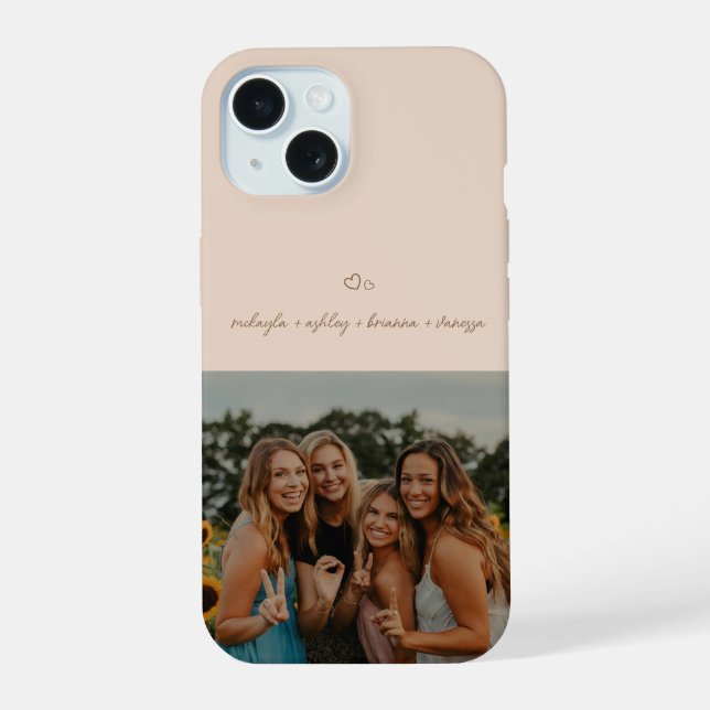 Minimalistic Script Beige BFFS Photo  Iphone Case (Back)
