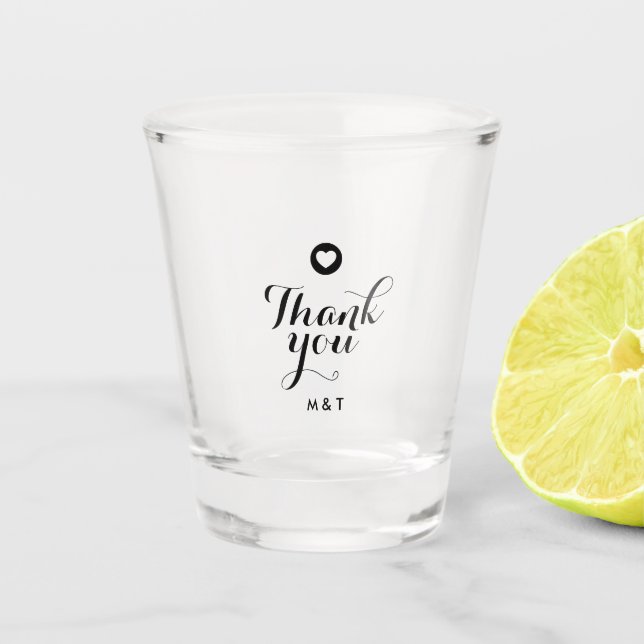 Minimalistic Script Personalized Heart Thank You Shot Glass (Front)