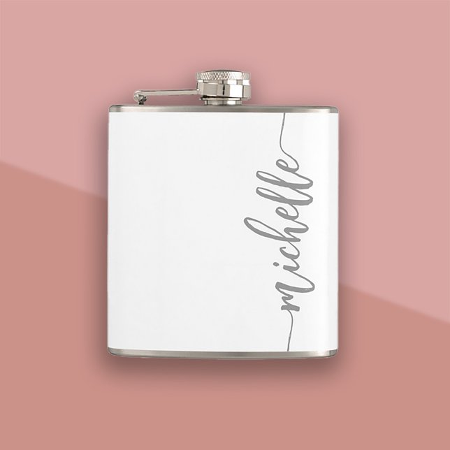 Minimalistic Script Personalized Name White Flask (Minimalistic Script Personalized Name White Flask)