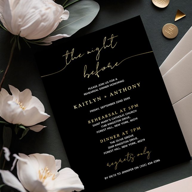 Minimalistic Script Wedding Rehearsal Dinner Real Foil Invitation (Creator Uploaded)