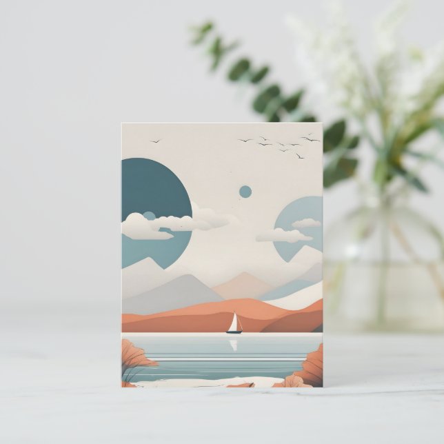 Minimalistic sea art postcard (Standing Front)