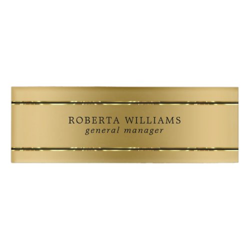 Minimalistic Shiny Gold and Black Stripes Name Tag