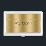 Minimalistic Shiny Metallic Gold Design Business Card Case<br><div class="desc">The design features a simple,  elegant,  and minimalistic look with a shiny gold stainless-steel finish. It includes a sleek geometric stripe pattern.</div>