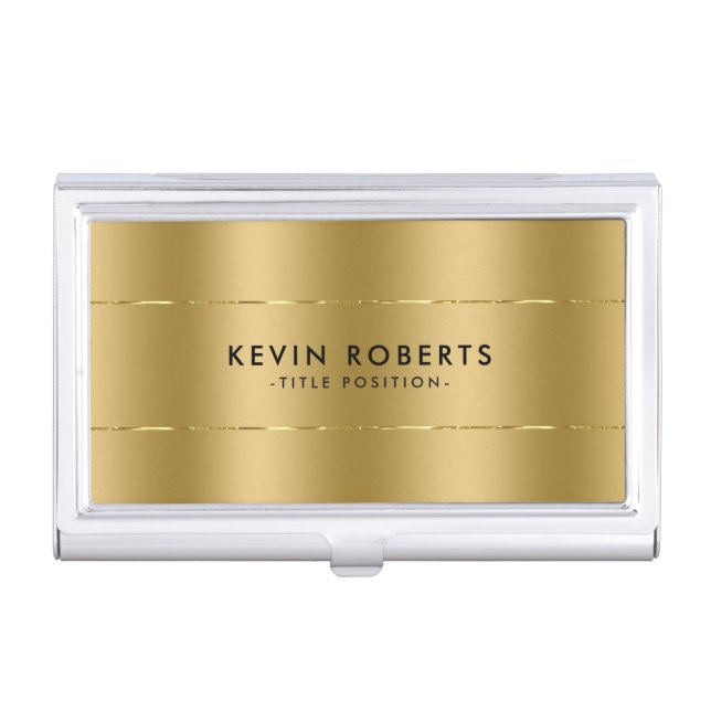 Minimalistic Shiny Metallic Gold Design Business Card Case (Front)