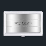 Minimalistic Shiny Metallic Silver Design Business Card Case<br><div class="desc">Simple elegant minimalistic shiny silver stainless-steel look. 
Slick geometric stripes design.</div>