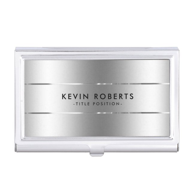 Minimalistic Shiny Metallic Silver Design Business Card Case (Front)