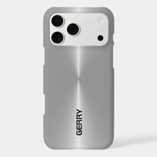 Minimalistic shiny metallic silver-gray iPhone 17 pro max case