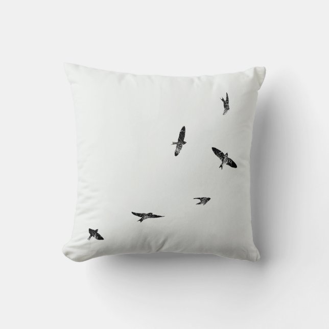 Minimalistic Silhouette Swallow Birds Black White Throw Pillow (Front)
