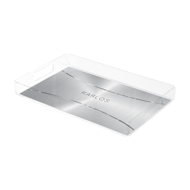 Minimalistic silver background metallic look acrylic tray (Angled)