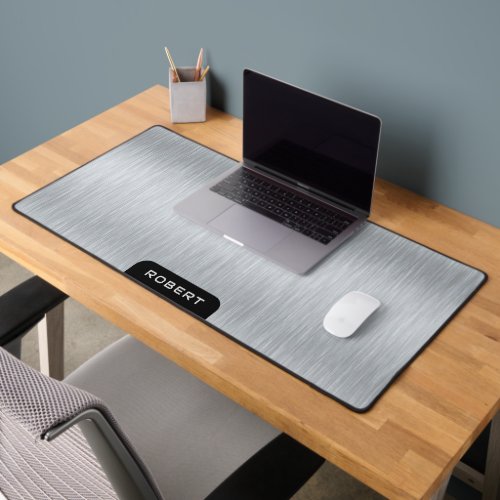 Minimalistic silver gray brushed aluminum texture desk mat