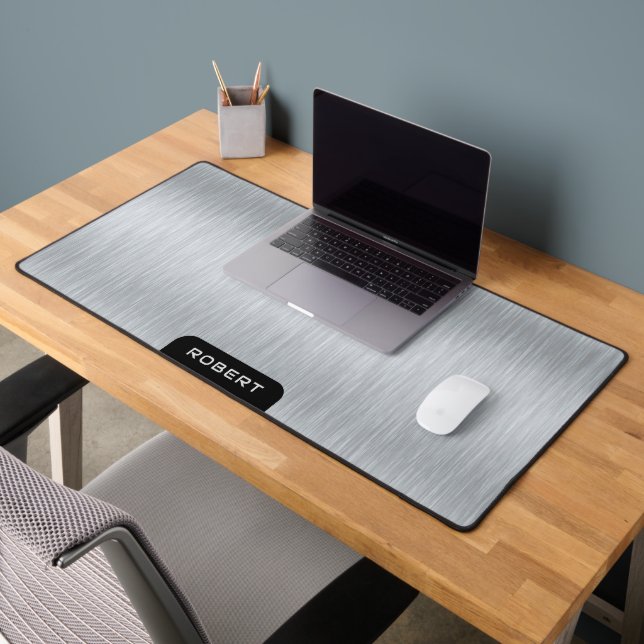 Minimalistic silver gray brushed aluminum texture desk mat (Office 2)