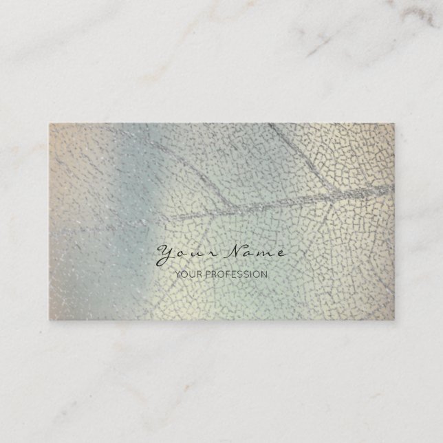 Minimalistic Silver Gray Leaf Mother Pearl Blue Business Card (Front)