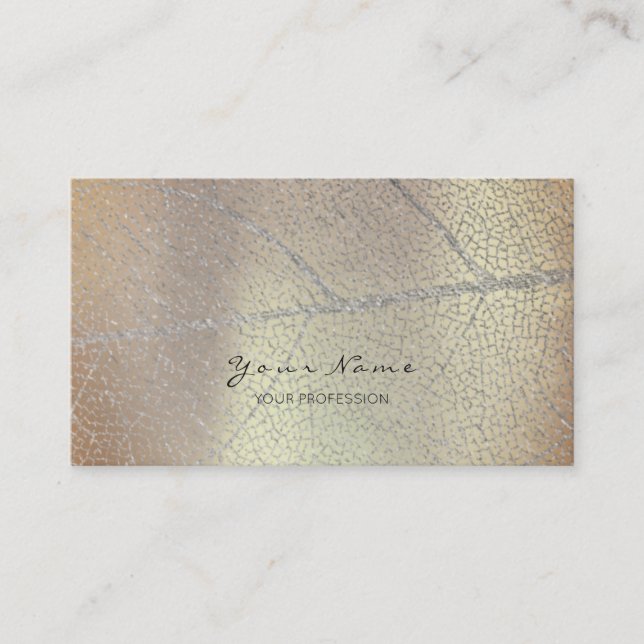 Minimalistic Silver Gray Leaf Rose Gold Copper Business Card (Front)