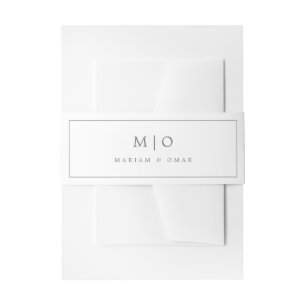 Minimalistic Silver Monogram Wedding Invitation Belly Band