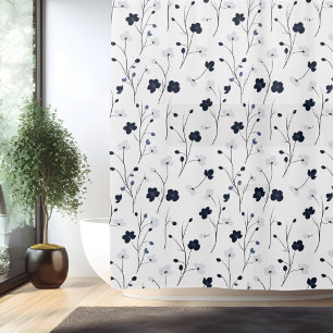 Minimalistic Simple Flower Line Art Shower Curtain