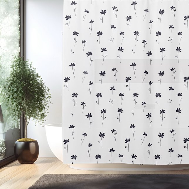 Minimalistic Simple Flower Line Art Shower Curtain (Creator Uploaded)