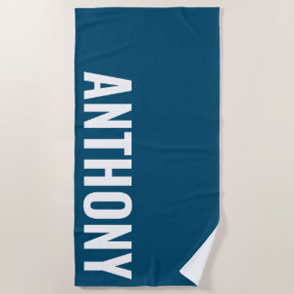 Minimalistic Simple Modern Personalized Name Black Beach Towel