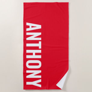 Minimalistic Simple Modern Personalized Name Red Beach Towel