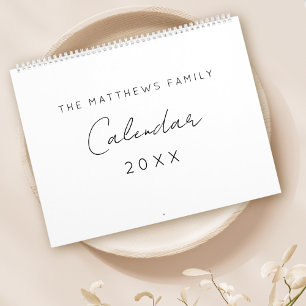 Minimalistic Simple Script Writing Months Family Calendar