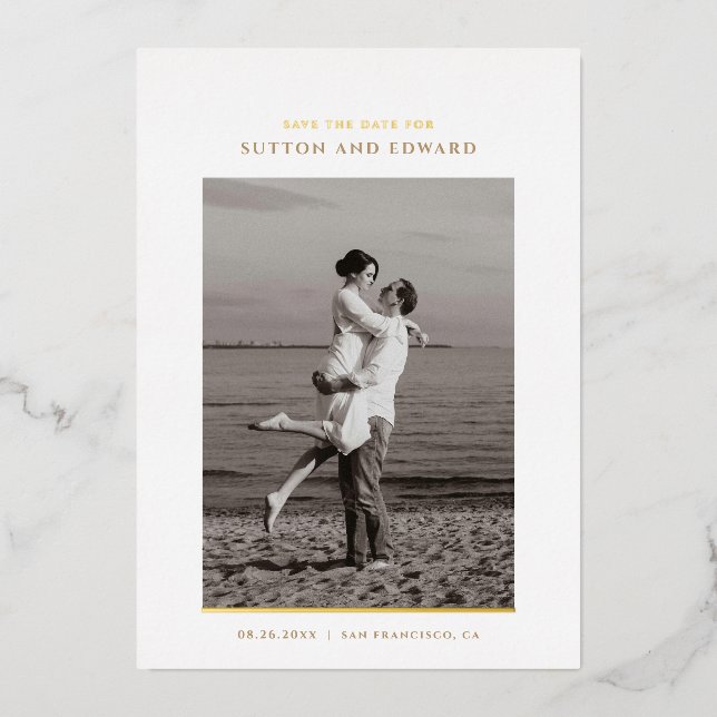 Minimalistic simple single photo foil invitation (Front)