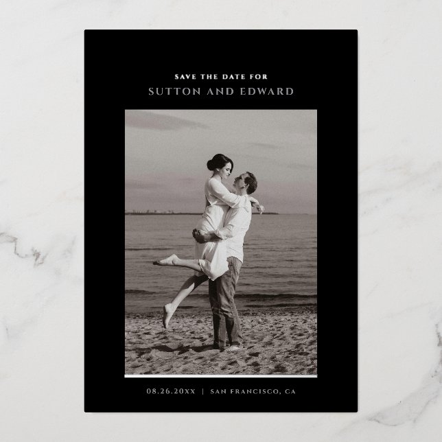 Minimalistic simple single photo foil invitation (Front)