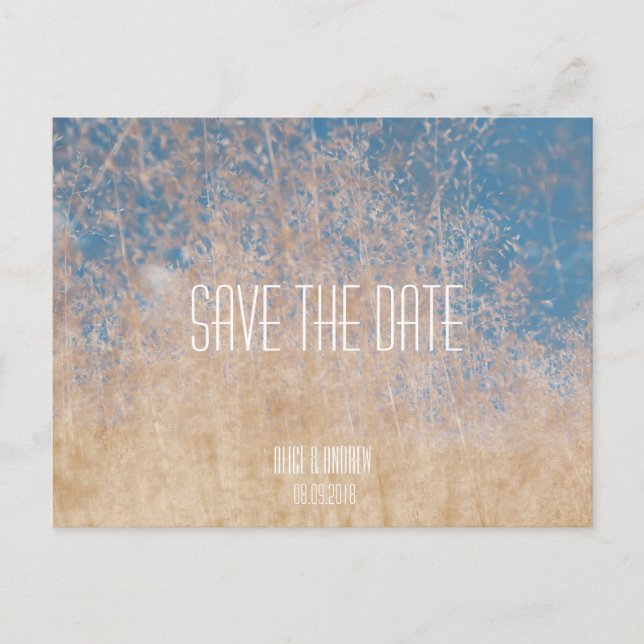 Minimalistic Sky Grass Save the Date Postcard (Front)