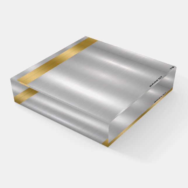 Minimalistic Slick Silver & Gold Metallic Texture  Paperweight (Angled)