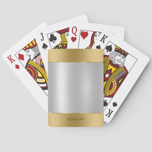 Minimalistic Slick Silver & Gold Metallic Texture  Poker Cards (Back)