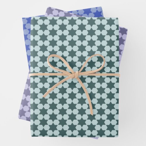 Minimalistic Small Six_Pointed Stars Geometric Wrapping Paper Sheets