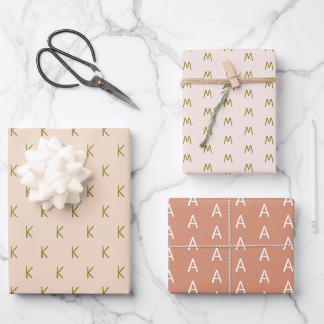 Minimalistic Soft Pink Monogram Wrapping Paper Sheets (Front)