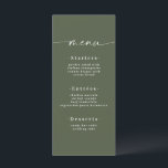 Minimalistic Solid Color Dark Forest Green Wedding Menu<br><div class="desc">Simple Minimalistic Solid Color Dark Forest Green Wedding Dinner Menu. This modern chic Menu Card is simple classic and elegant with a plain solid color background and a pretty signature script calligraphy font with tails. Shown in the Dark Forest Green Colorway. With a pretty monogram on the back side. Available...</div>