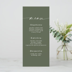 Minimalistic Solid Color Dark Forest Green Wedding Menu