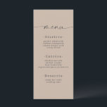 Minimalistic Solid Color Sand Khaki Beige Wedding Menu<br><div class="desc">Simple Minimalistic Solid Color Sand Khaki Beige Wedding Dinner Menu. This modern chic Menu Card is simple classic and elegant with a plain solid color background and a pretty signature script calligraphy font with tails. Shown in the Sand Khaki Beige Colorway. With a pretty monogram on the back side. Available...</div>