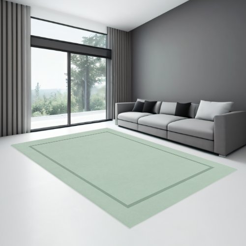 Minimalistic solid sage_green color green border rug