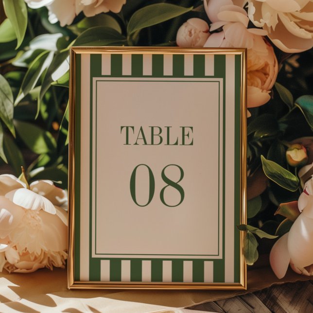 Minimalistic Striped Dark Olive Green Wedding Table Number (Creator Uploaded)