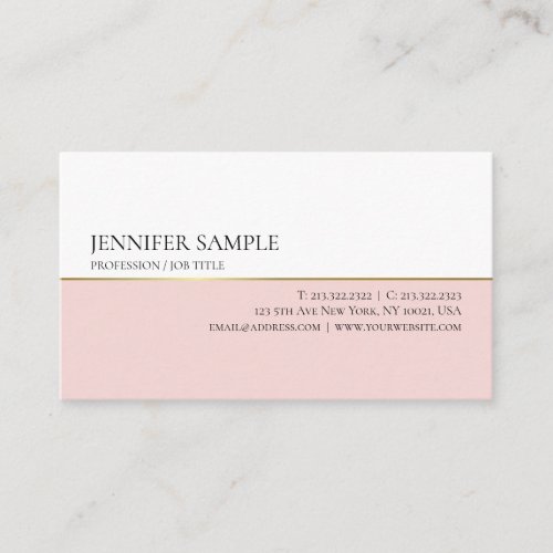 Minimalistic Stylish Pink Gold White Modern Plain Business Card
