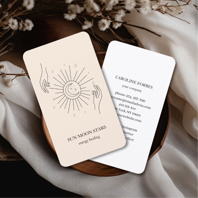 Minimalistic sun moon star Business card (Minimalistic sun moon star beige Business card)