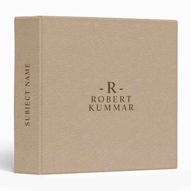 Minimalistic Tan Faux Leather Texture Print 3 Ring Binder (Front/Spine)