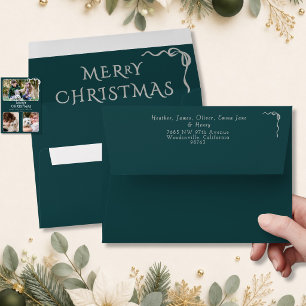 Minimalistic Teal and Silver Bow Merry Christmas Envelope