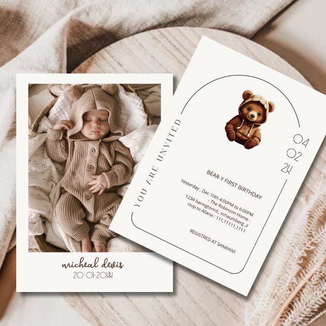 Minimalistic Teddy Bear-ly 1st Birthday Invitation (Creator Uploaded)