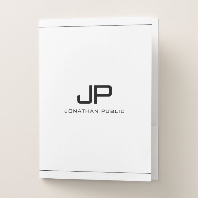 Minimalistic Template Monogram Initial Black White Pocket Folder (Front)