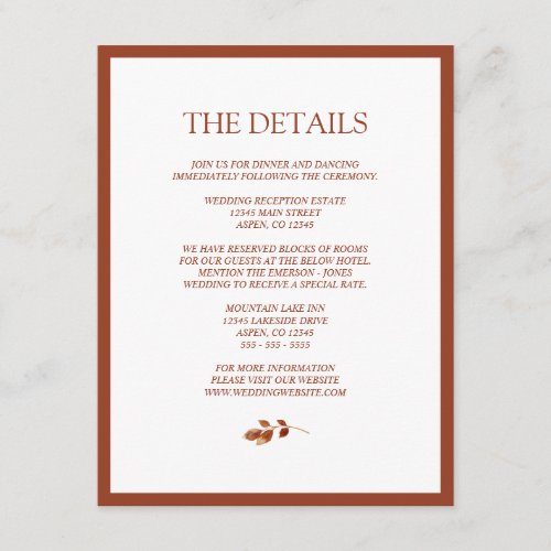 Minimalistic Terracotta Fall Leaves Border Wedding Enclosure Card