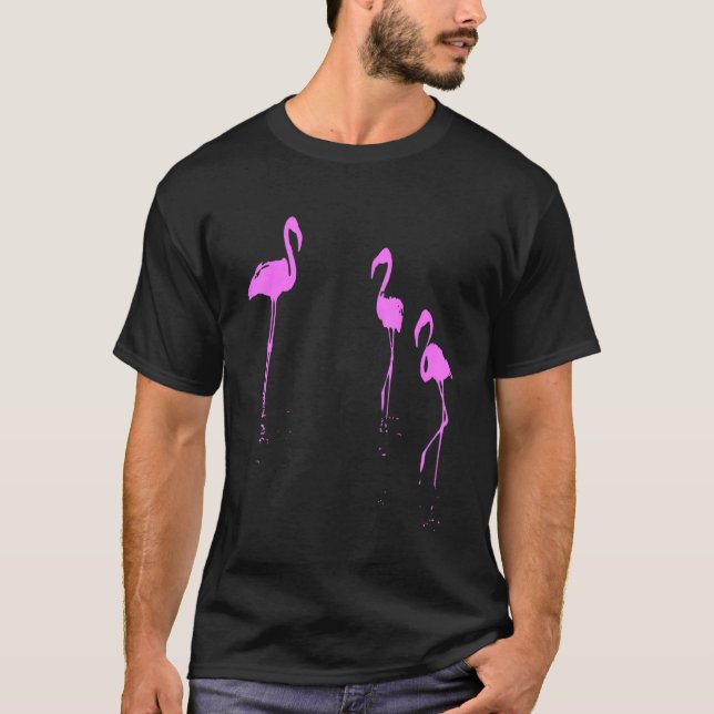 Minimalistic Three Flamingos Silhouette In Pink T-Shirt (Front)