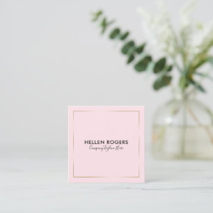 Minimalistic tin gold border on pink square business card