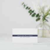 Minimalistic Tin Navy Blue Stripes On White Business Card (Standing Front)