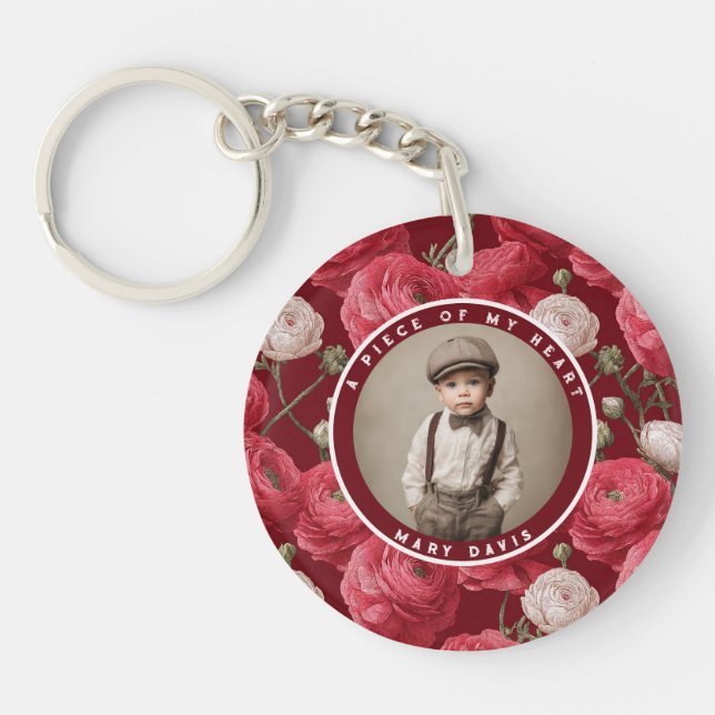 Minimalistic tribute gift Photo Ranunculus Keychain (Front)