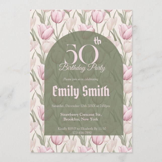 Minimalistic Tulip Themed Custom Birthday Invitation (Front)